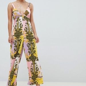 ASOS pastel baroque print wide leg beach jumpsuit